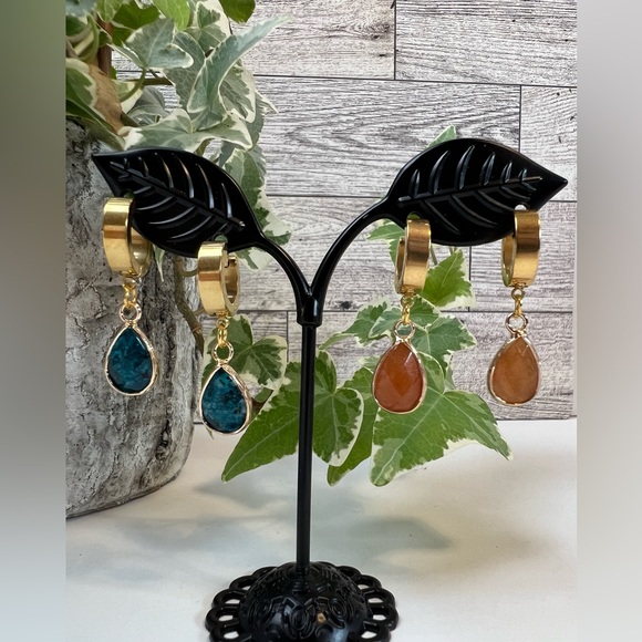 Crystal & Stone Dainty Gold Hoop Earrings - Stylish Boho Chic Earrings - Picture 4 of 15